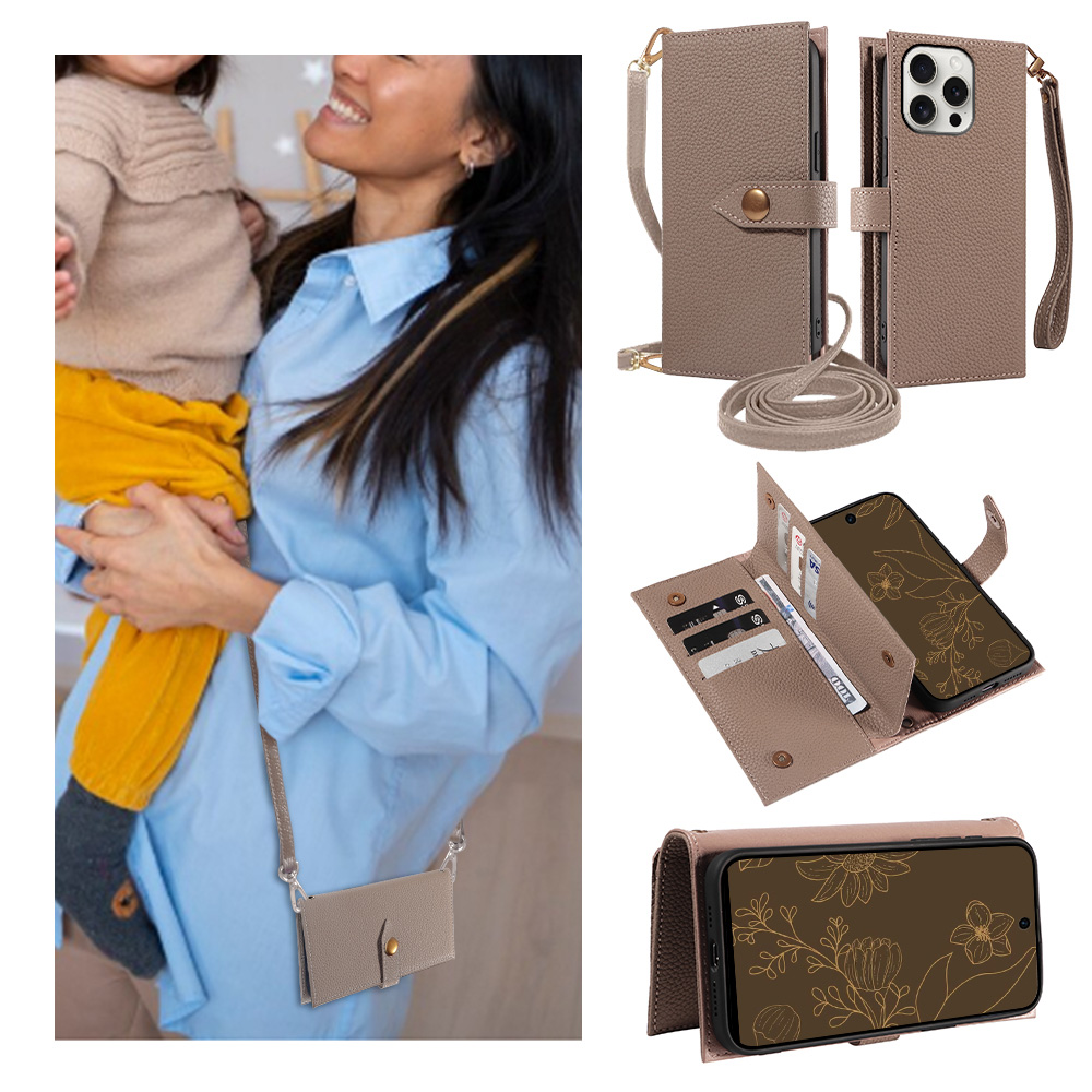 Echtleder Handytasche zum Umhängen Kette Hülle Geldbeutel Wallet